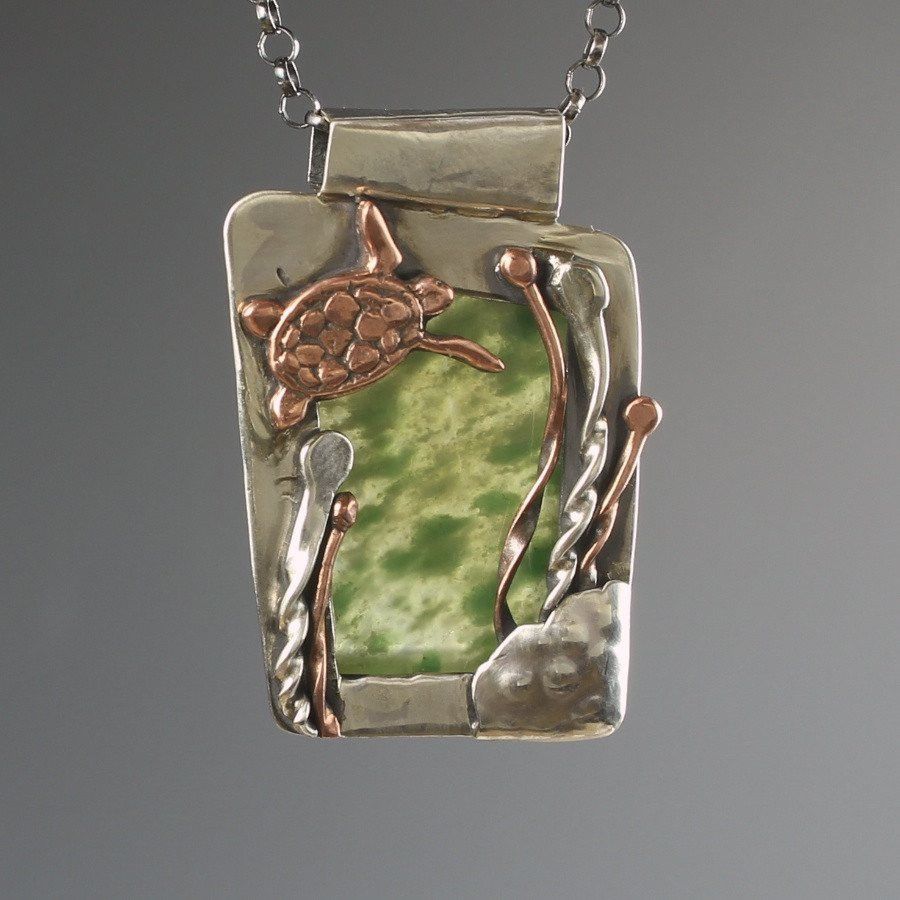 Sea Turtle on Vesuvianite - Mostly Sweet Jewelry